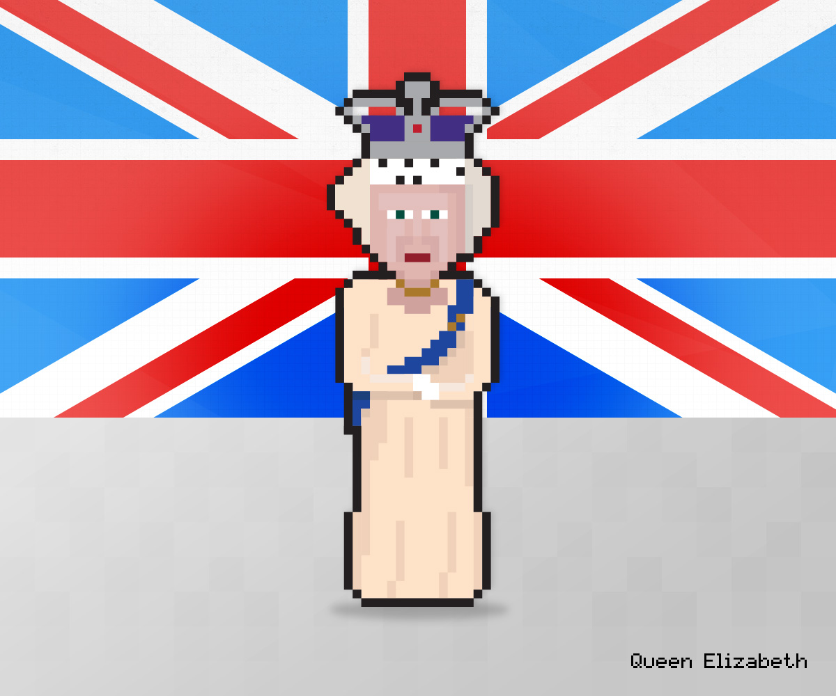 Queen Elizabeth as 8-bit game character